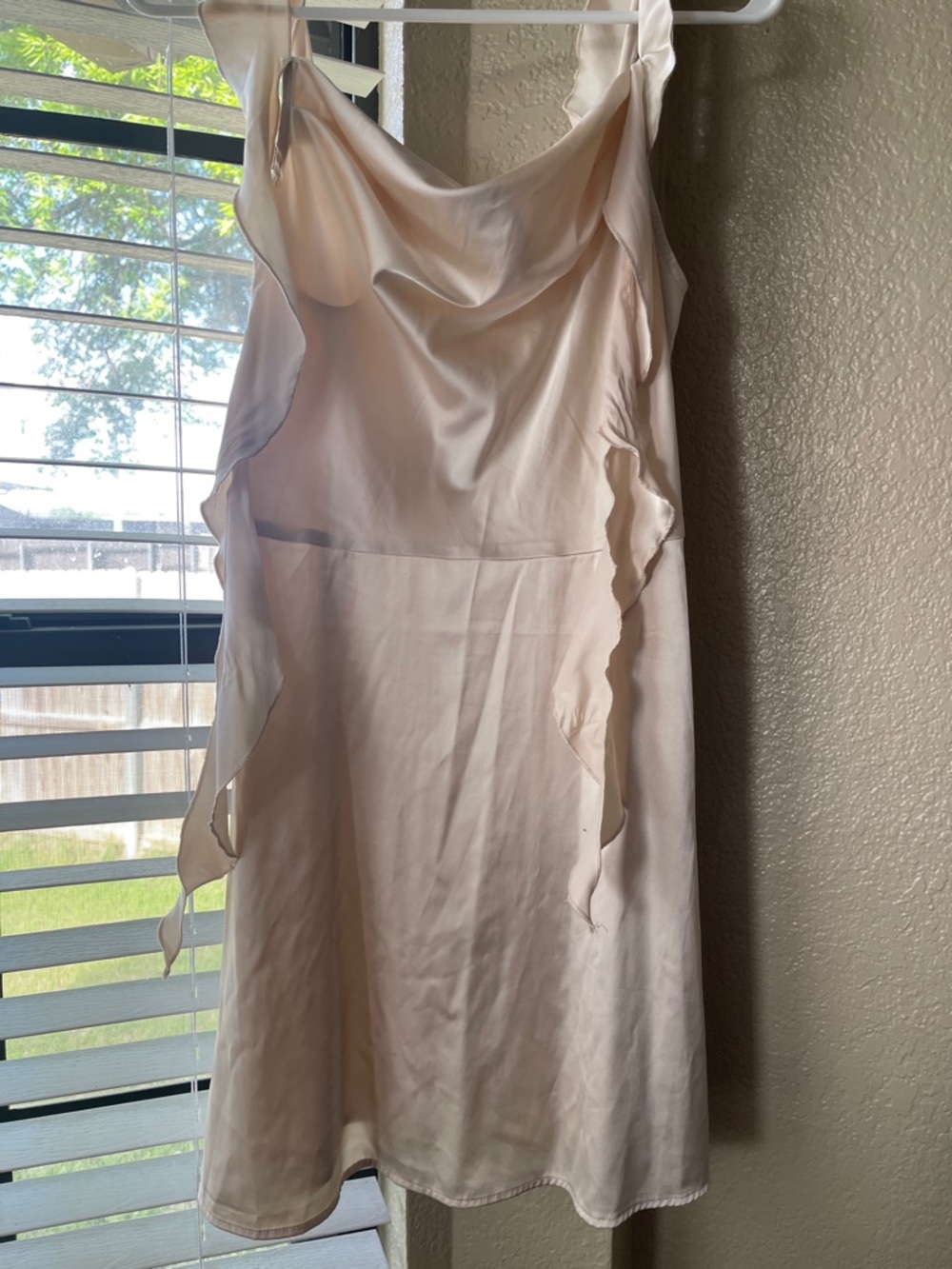 Cider Satin Cowl Neck Mini Dress in Light Blush